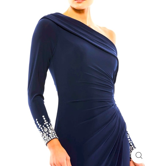 Mac Duggal Drop Shoulder Beaded Cuff Gown - Picture 2 of 10